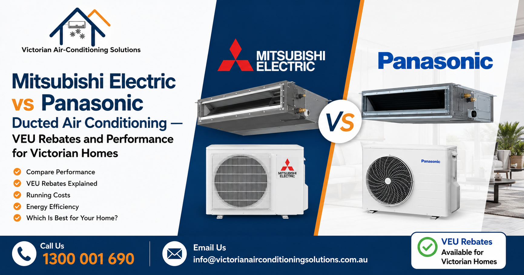 Mitsubishi Electric vs Panasonic Ducted Air Conditioning — VEU Rebates and Performance for Victorian Homes